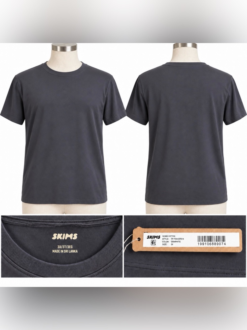 SKIMS Men’s Cotton Classic T-Shirt Graphite Size 3X NWT